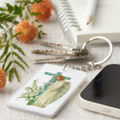 Blaues geblühtes christliches Kreuz Schlüsselanhänger (Vorderseite rechts)