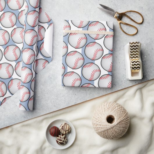 Blaues Geburtstags-Wrap-Papier Baseball Geschenkpapier (Kunsthandwerk)