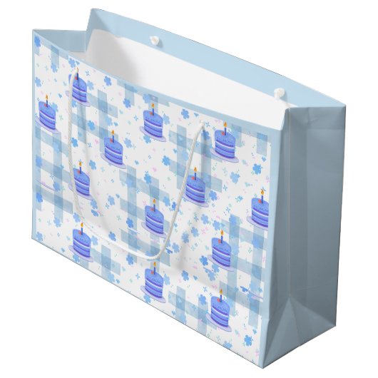 Blaues Geburtstagsjubiläum Große Geschenktüte (Vorderseite Schrägansicht)
