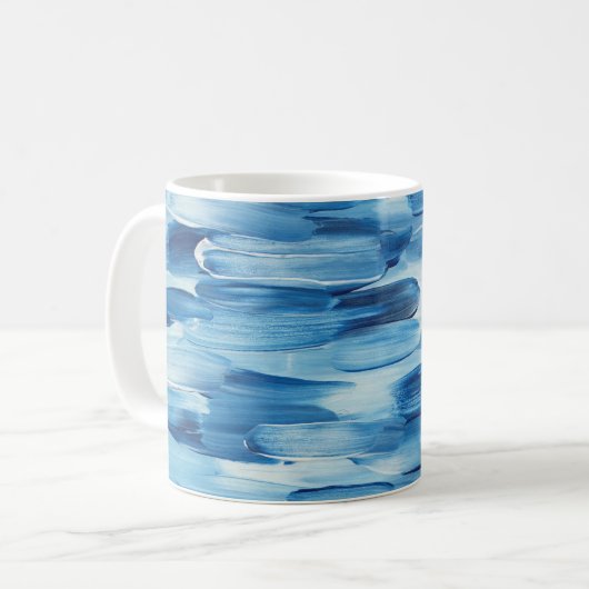 Blaues gefrorenes Pinselstrich. Navy Winter nautic Kaffeetasse (Vorderseite Links)