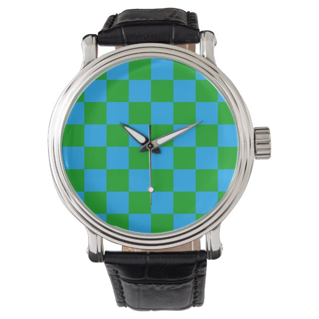 Blaues Gelb-Karo-Muster Armbanduhr (Vorderseite)