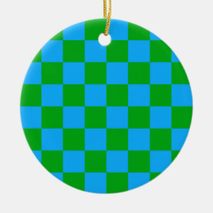 Blaues Gelb-Karo-Muster Keramik Ornament
