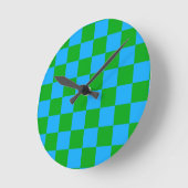 Blaues Gelb-Karo-Muster Runde Wanduhr (Winkel)