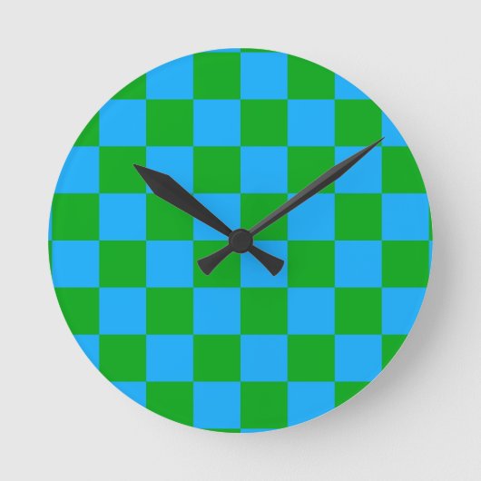 Blaues Gelb-Karo-Muster Runde Wanduhr (Vorderseite)