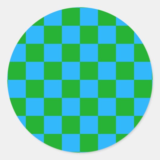 Blaues Gelb-Karo-Muster Runder Aufkleber (Vorderseite)