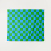 Blaues Gelb-Karo-Muster Wandteppich (Vorderseite (Horizontal))