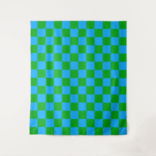 Blaues Gelb-Karo-Muster Wandteppich (Vorderseite)
