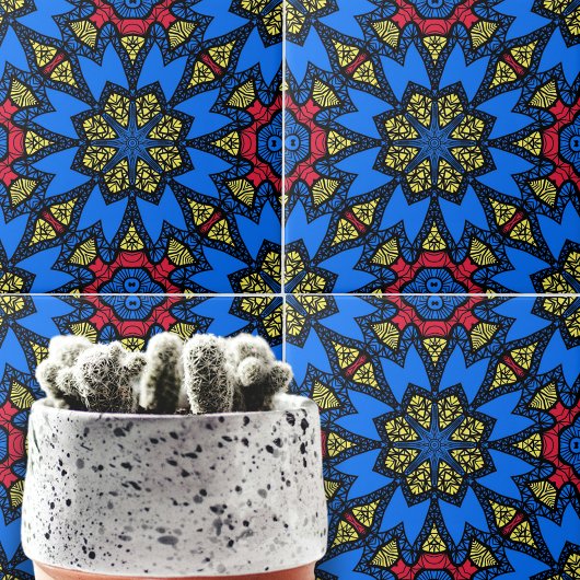 Blaues gelbes afrikanisches Ethnic Geometric-Muste Fliese