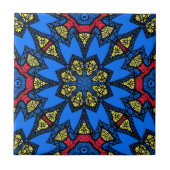 Blaues gelbes afrikanisches Ethnic Geometric-Muste Fliese (Vorderseite)