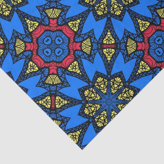 Blaues gelbes afrikanisches Stammesmuster Seidenpapier (Ausschnitt)