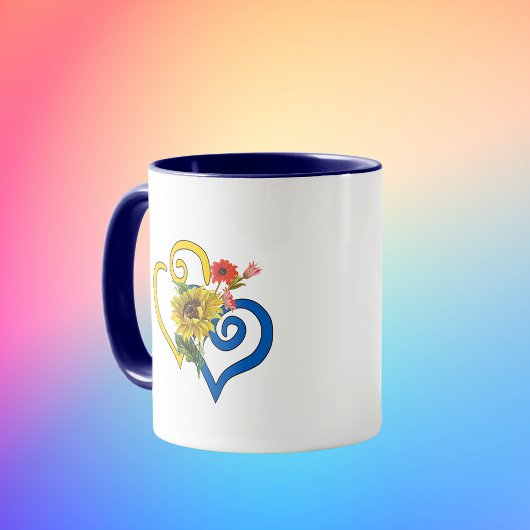 Blaues gelbes geflecktes Herz mit Sonnenblumen Bou Tasse