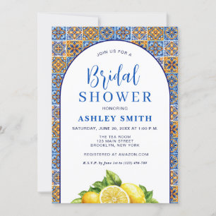 Blaues Gelbes Gelbe Lemon Mittelmeer-Brautparty Einladung