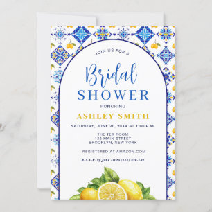Blaues Gelbes Gelbe Lemon Mittelmeer-Brautparty Einladung