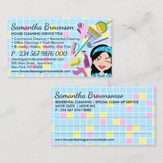 Blaues gelbes Glas Clean Janitorial House Behalten Visitenkarte (Vorne/Hinten)