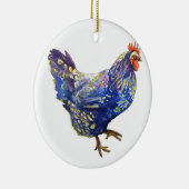 Blaues gelbes Huhn-Aquarell malend dekorativ Keramik Ornament (Rechts)