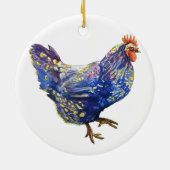 Blaues gelbes Huhn-Aquarell malend dekorativ Keramik Ornament (Hinten)
