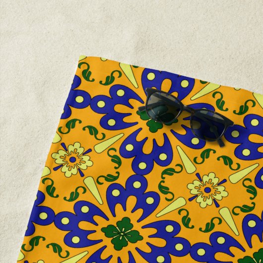 Blaues Gelbes Orange Talavera Tile Pattern Strandtuch (Beispiel)
