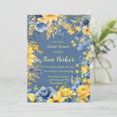 Blaues Gelbes Peony Watercolor Brautparty Einladung (Stehend Vorderseite)