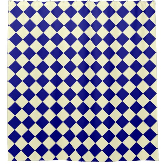 Blaues gelbes Schachbrett Diamantmuster Duschvorhang (Vorderseite)