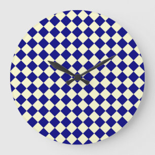 Blaues gelbes Schachbrett Diamantmuster Große Wanduhr