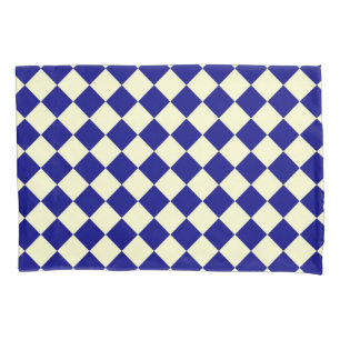 Blaues gelbes Schachbrett Diamantmuster Kissenbezug