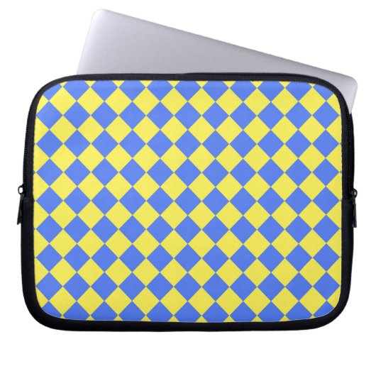Blaues gelbes Schachbrett Diamantmuster Laptopschutzhülle (Vorderseite)
