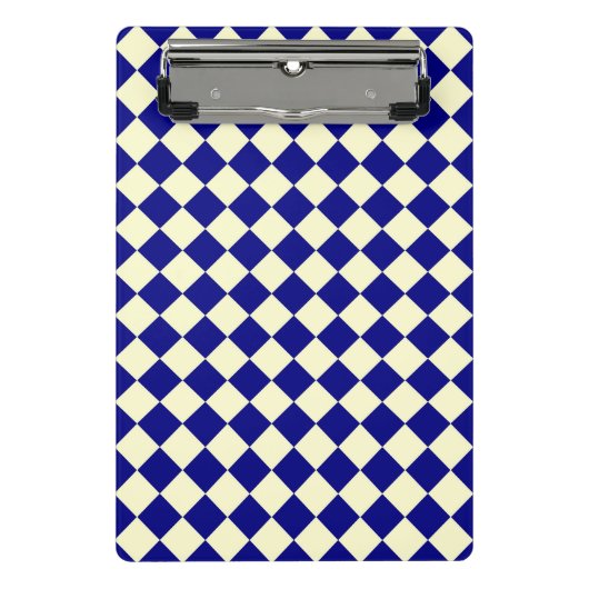 Blaues gelbes Schachbrett Diamantmuster Mini Klemmbrett (Vorderseite)