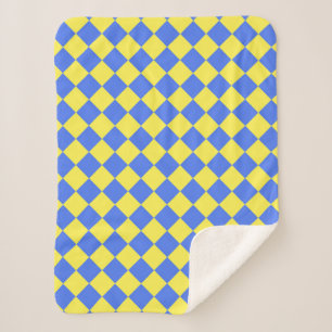 Blaues gelbes Schachbrett Diamantmuster Sherpadecke