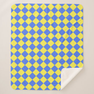Blaues gelbes Schachbrett Diamantmuster Sherpadecke