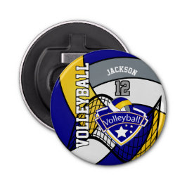 Blaues, gelbes und graues Volleyball-Logo Flaschenöffner