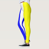 Blaues Gelbes und Weiß Vertikal-Gestreift Leggings (Links)