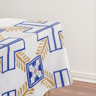 Blaues Gelbgelbes Azulejo Portugiesisches Fliesenm Tischdecke