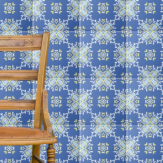 Blaues Gelbgelbes Mittelmeer Verziert Elegant Fliese