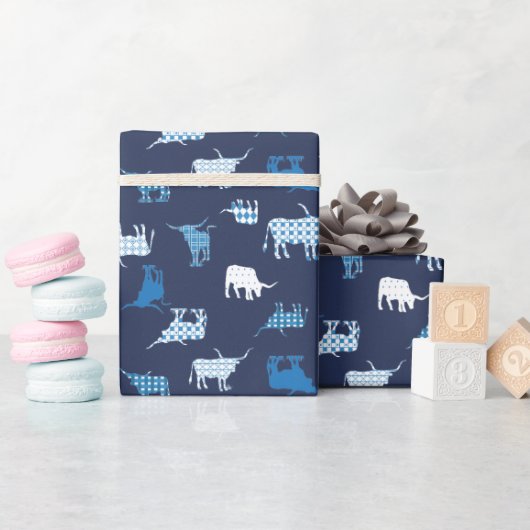 Blaues Gemustertes Langornmuster Geschenkpapier (Babyparty)