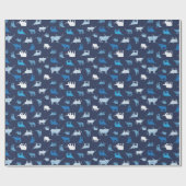 Blaues Gemustertes Langornmuster Geschenkpapier (Flach)