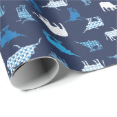 Blaues Gemustertes Langornmuster Geschenkpapier (Rolleneckpunkt)