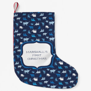 Blaues Gemustertes Langornmuster Kleiner Weihnachtsstrumpf