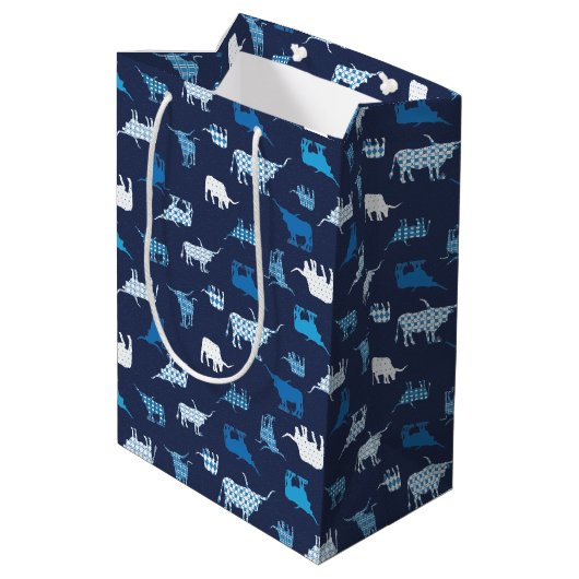 Blaues Gemustertes Langornmuster Mittlere Geschenktüte (Rückseite Schrägansicht)
