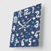 Blaues Gemustertes Langornmuster Quadratische Wanduhr (Winkel)