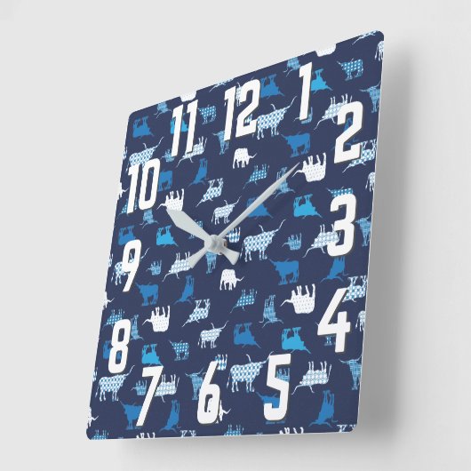 Blaues Gemustertes Langornmuster Quadratische Wanduhr (Winkel)