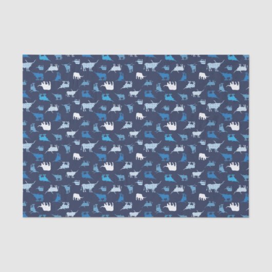 Blaues Gemustertes Langornmuster Seidenpapier (Vorderseite)