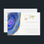 Blaues Geode mit Goldschläger Mitzvah oder Bar RSVP Karte<br><div class="desc">Dieser elegante,  moderne Schläger Mitzvah oder Bar Mitzvah Antwort kardiert Eigenschaft trendy blaue Watercolor geode Steine mit Imitatgoldhandgeschriebenem Skript,  Davidsstern Und Akzenten.</div>