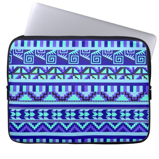 Blaues geometrisches Abstrakt Aztec Tribal Print M Laptopschutzhülle (Vorderseite)