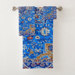 Blaues geometrisches antiquiertes persisches Mitte Badhandtuch Set