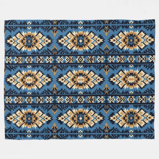 Blaues geometrisches Azteengeflecht Fleecedecke (Vorderseite (Horizontal))