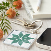 Blaues geometrisches Blume-Tile-Board-Spiel gestör Schlüsselanhänger (Vorderseite rechts)