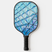Blaues geometrisches Design, weißer Name Pickleball Schläger (Vorderseite)