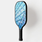 Blaues geometrisches Design, weißer Name Pickleball Schläger (Links)