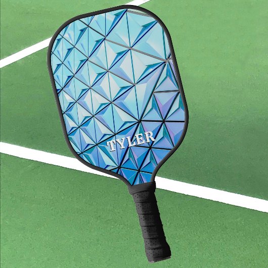 Blaues geometrisches Design, weißer Name Pickleball Schläger