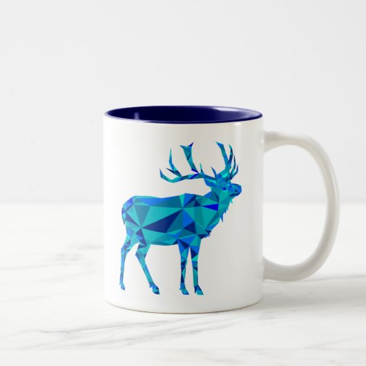 Blaues geometrisches Elch Zweifarbige Tasse (Rechts)